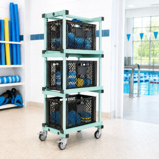 Chariot PVC mobile porte-bacs pour centre aquatique